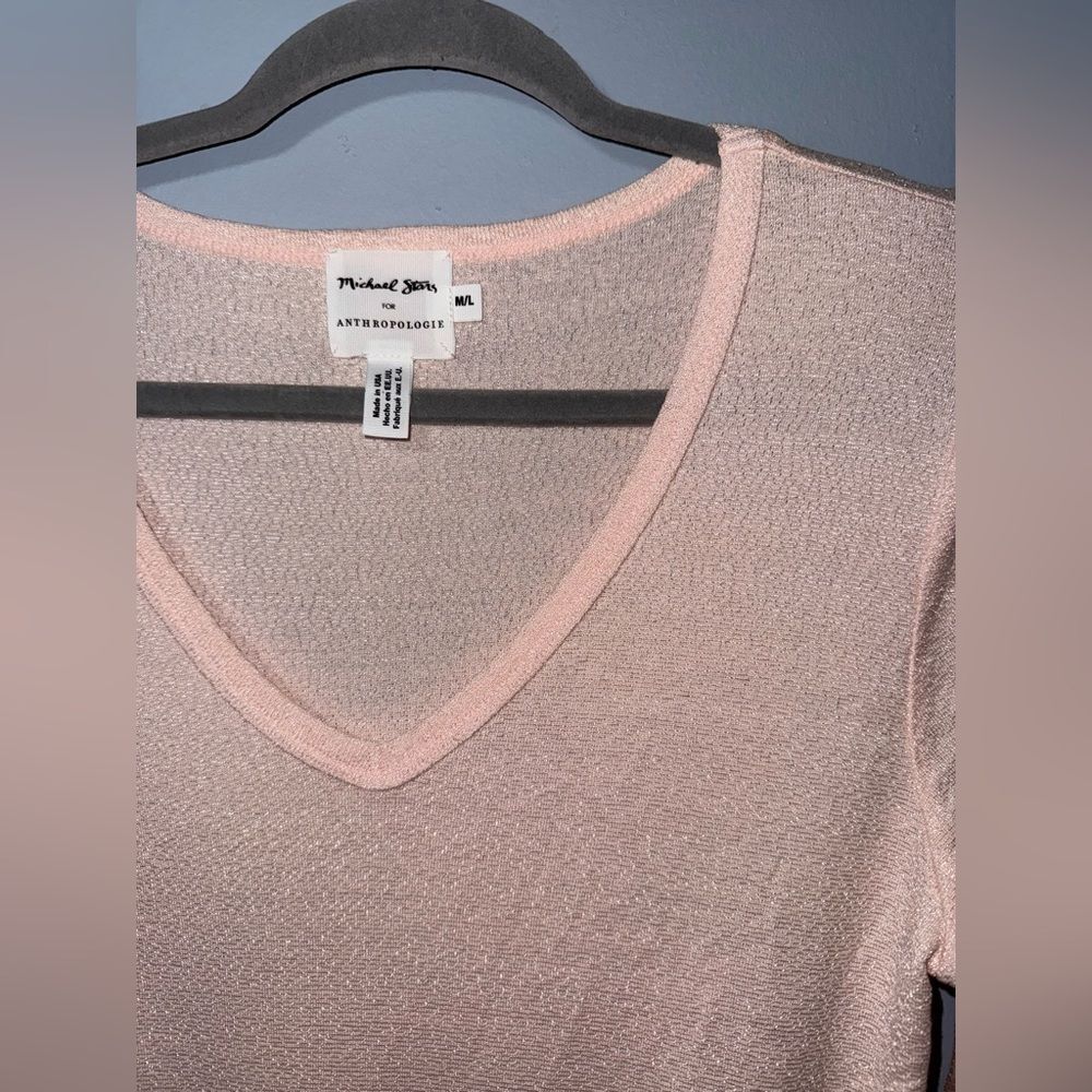 MICHAEL STARS for Anthropologie Tickle Pink Shine VNeck Long Sleeve Tee M/L NWOT - Picture 2 of 6
